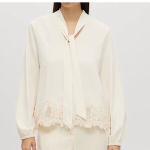 Joie Cream Lace Blouse Size XS Longsleeve New Classic Office Formal